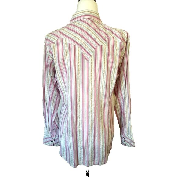 ARIAT Womens Western Shirt Size Large Pink Metallic Striped Rhinestone Snaps - Picture 6 of 9